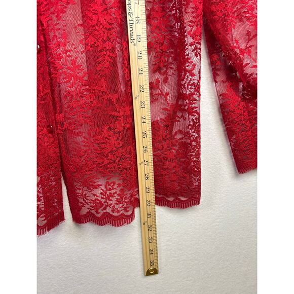 Vintage White Stag Womens Red Sheer Lace Blouse Long Sleeve Top 22w/24w - Picture 8 of 9